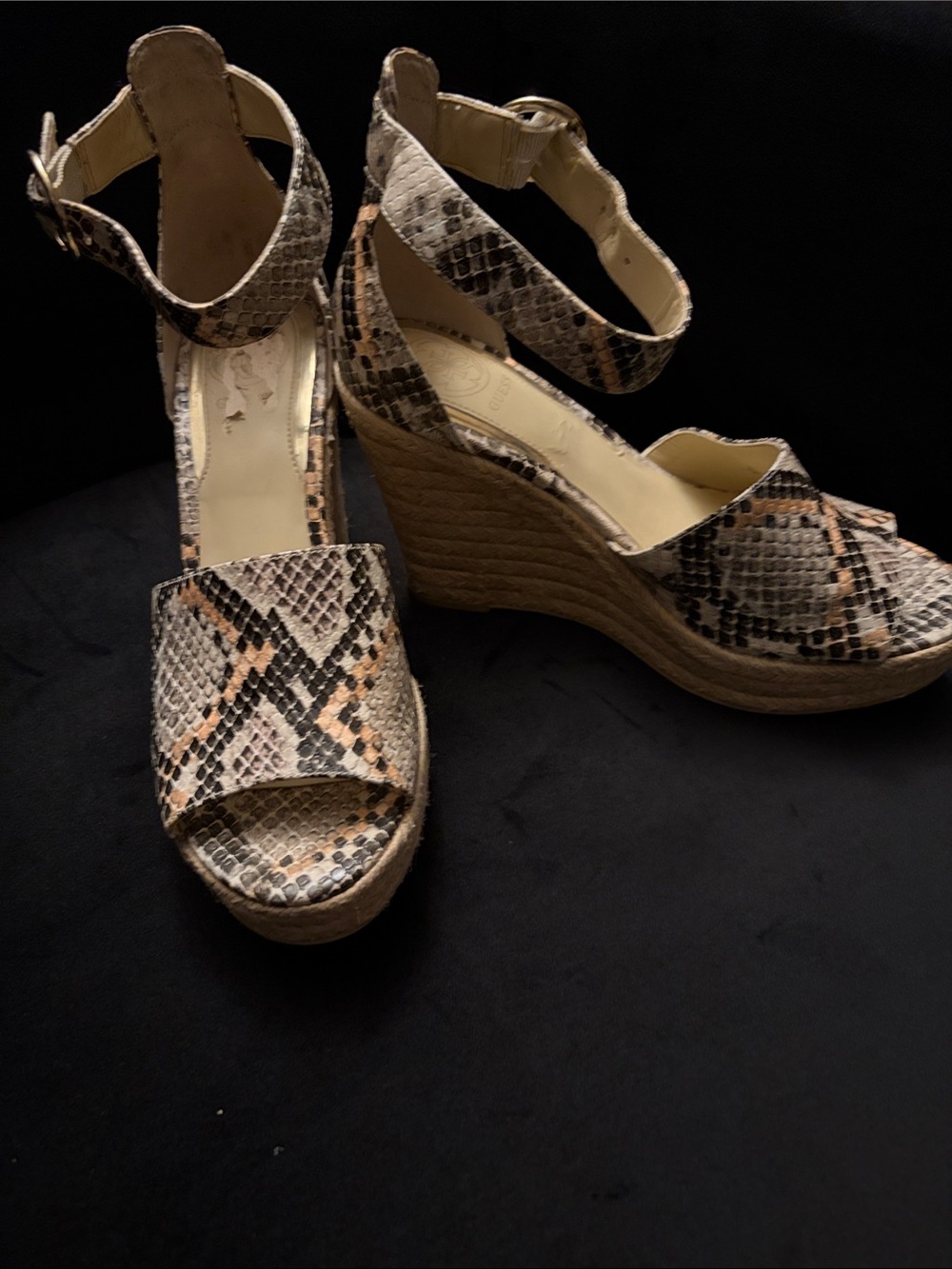 Guess Snake-Print Wedge Sandals in Neutral Tones
